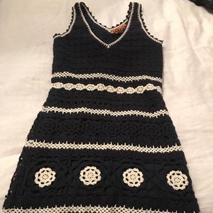 Tory Burch crochet knit navy and white dress
